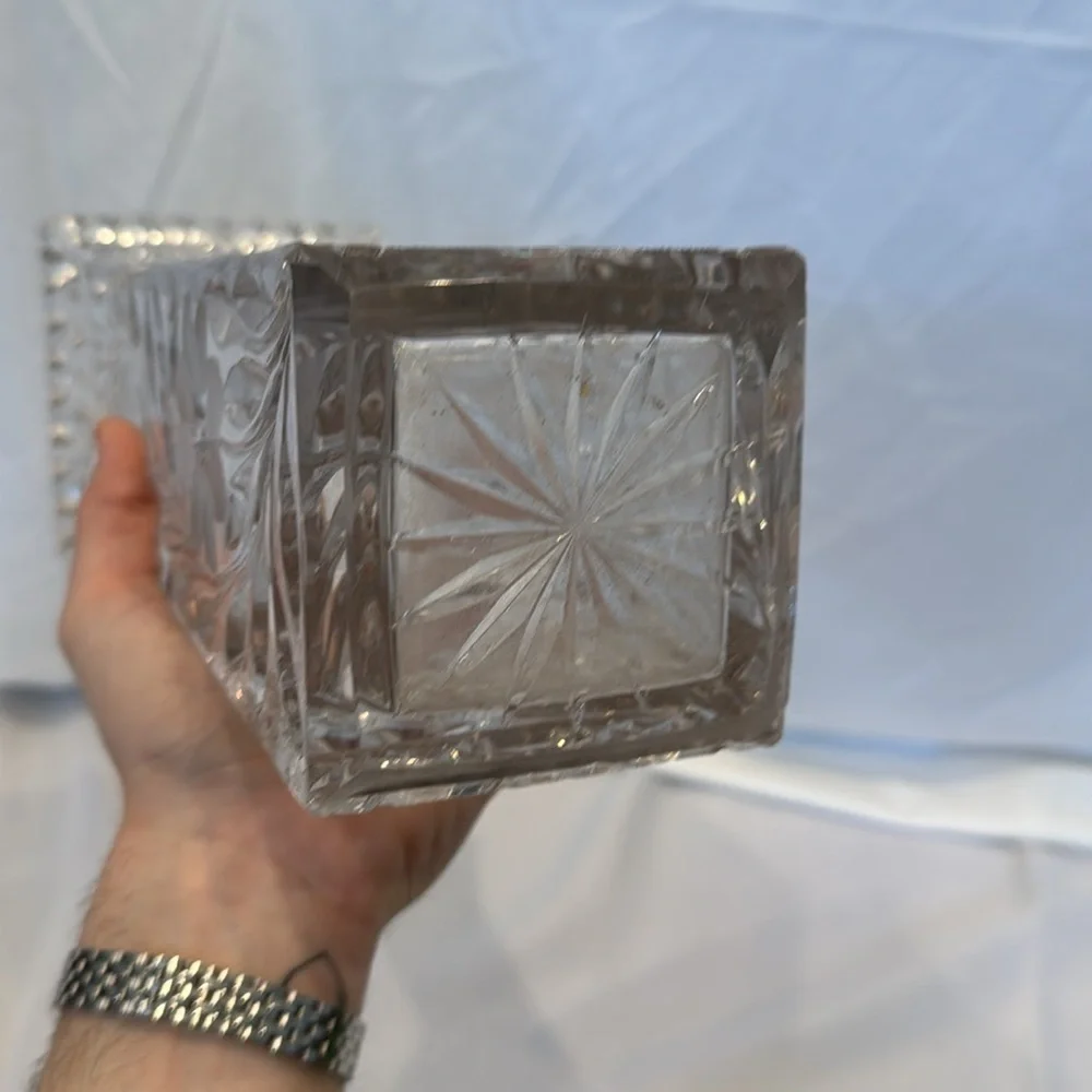 Antique MCKEE Floral Crystal Heavy Glass Vase with Etched Flowers and Leaves